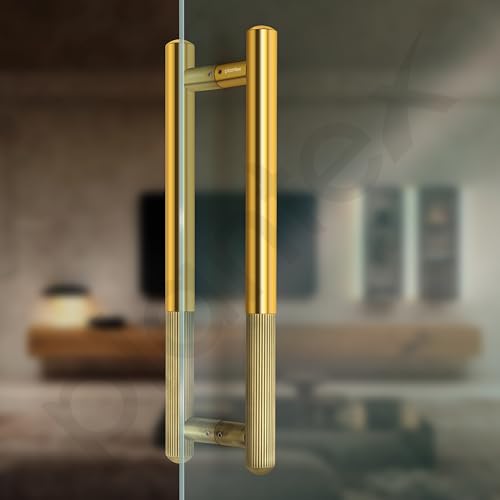 Image of Plantex Door Handle /14 Inch Main Door Handle /Stainless Steel and Aluminium Door Handle /Pull-Push Door Handle /Door Accessories (Pack of 1, Brass Antique, Gold)