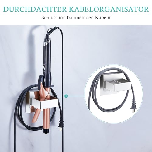 Glätteisen Halterung, Föhnhalter Wand Ohne Bohren, Lockenstab Halterung, Edelstahl Lockenstab Aufbewahrung, Selbstklebender Haartrocknerhalter, Glätteisenhalter für Bad, Friseursalons, Schminktisch