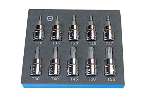 Bergen BER1177 Coffret à douilles Torx inaltérable 10 pièces 48mm de long T10-T55 Cover