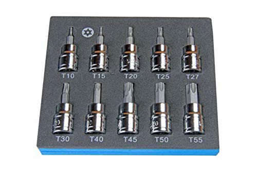 US Pro Bergen 10Pc 3/8 Drive 48mm Long S2 Tamper Proof Torx Bit Socket Set T10 - T55