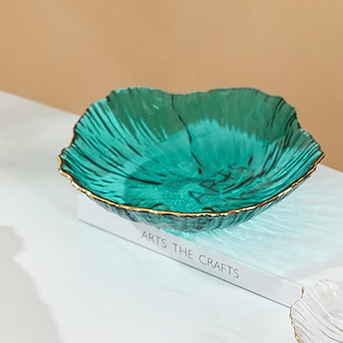 Soulnioi Plato de frutas de cristal, plato de cristal en forma de flor, plato de postre para aperitivos, bandeja decorativa para boda, fiesta, oficina, color verde lago