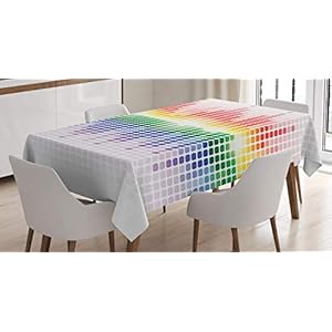 Ambesonne Music Tablecloth, Rainbow Digital Style Equalizer Amplifier Recording Equipment Night Club Disco Theme, Dining Room Kitchen Rectangular Table Cover, 60″ X 84″, Rainbow Colors