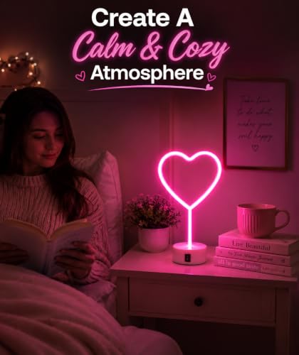 Image of Quace Heart Neon Light Pink LED Lamp for Room Decor, Dual Power USB & 3 AA Batteries, Romantic Heart Shape Night Light for Bedroom, Girls Room Decor, Desk Decor, Valentine's Gift, Birthday Gift
