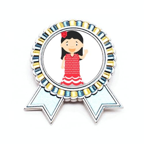Broche en forme de fleur rouge en métal sculpté motif robe espagnole