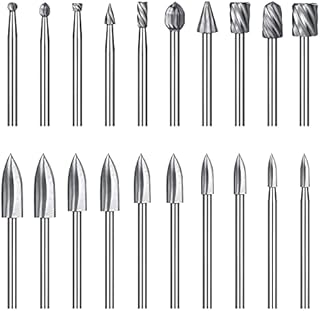 20 Pcs Wood Carving Drill Bits Set, Power Tools Engraving Drill Bit Set, HSS Rotary Tool Accessories Carving Bits Carbide Burr Set for DIY Woodworking, Carving, Drilling - 3mm Shank