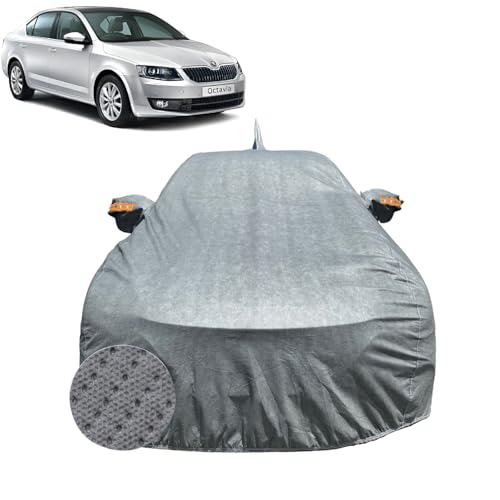 Image of Car Cover for Skoda Octavia (2012-2020) | 100% Waterproof Cover with Reflective Mirror Pockets | Dustproof, Scratchproof, Heatproof Skoda Octavia Car Cover |Soft Cotton Lining| Grey