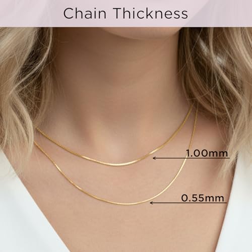 Jewelili 10K White and Yellow Gold Box Chain Necklace for Women | 0.55mm / 1.0mm Thickness |14 to 22 Inch Lengths | Spring Ring Clasp | Gift Box3