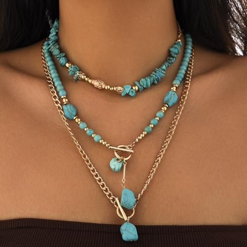 Western Necklaces for Women Country Concert Outfits Boho Turquoise Necklace Cowgirl Cowboy Layered Necklace Bohemian Vintage Country Accessorie3
