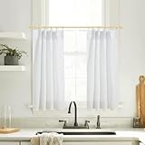 Short Curtains for Windows,Semi Sheer White Linen Cotton Privacy Light Filtering Cafe Length Small Pinch Pleated Curtains for Living Room Bathroom with Hooks,24 x 24 Inch Long