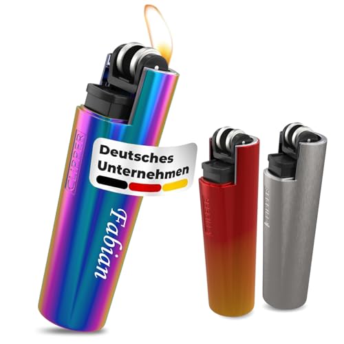 Mini Clipper Feuerzeug mit Gravur - Personalisiertes Feuerzeug - Edles Geschenk für Männer & Frauen - Feuerzeug mit Name - Gasfeuerzeug aus Metall (ICY)