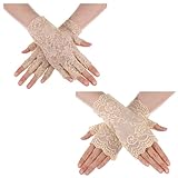 guduling 2 Pairs Lace Fingerless Gloves for Women,Short Lace Gloves Fingerless,Vintage Short Opera Glove for Wedding, Tea Party, Cosplay & Flapper Costume (4 Glove,Nude)