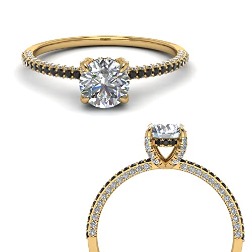 Image of Choose Your Gemstone Delicate Hidden Halo Diamond CZ Ring Yellow Gold Plated Round Shape Petite Engagement Rings Minimal Modern Design Birthday Gift Wedding Gift US Size 4 to 12