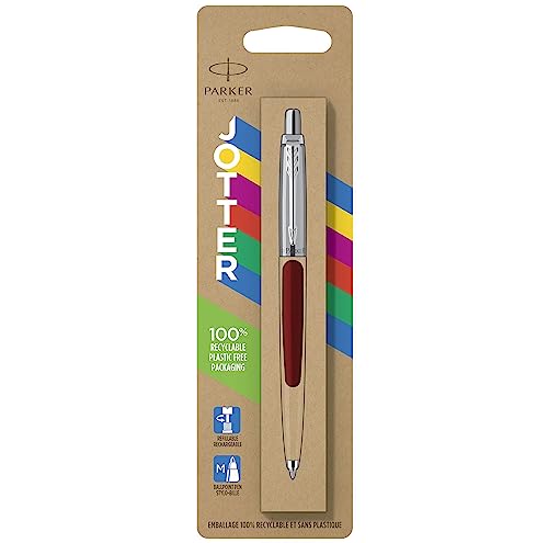 Image of Parker Jotter Originals Ballpoint Pen, Classic Red Finish, Medium Point, Blue Ink, 1 Count - Smooth Writing, Sleek, Polished, Professional, Desk Essentials