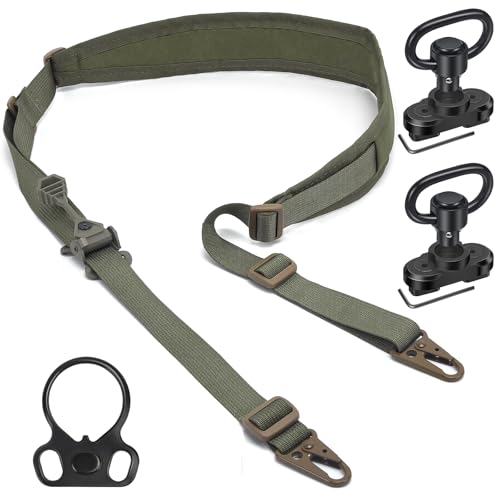 WarBull Quick Adjust Rifle Sling, QD Swivel 2 Point Sling with HK Hook, Soft Shoulder Pad Tactical Gun Sling for Rifle, Shotgun, and Crossbow, for Hunting, Camping, and Outdoor Sports (OD Green)