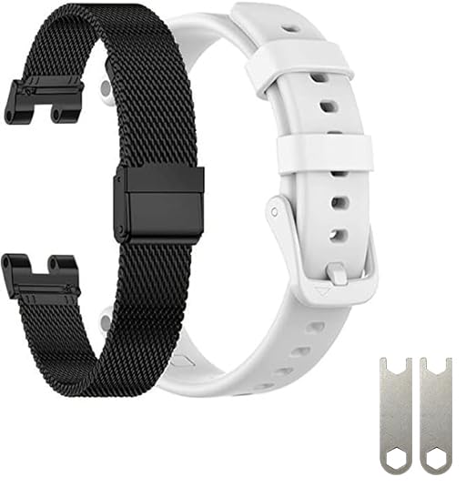 Compatible con Garmin Lily, correa deportiva de repuesto de acero inoxidable milanés + silicona para reloj inteligente de mujer, oro rosa + blanco