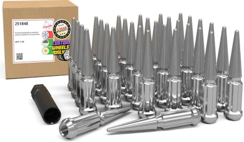 Image of Wheel Accessories Parts 32 Pcs + 1 Key M14x1.50 14x1.50 Thread Spike Spline 4.40 inch Long Lug Nuts Chrome Truck Spline Hex Fits Ford F250 /350 Super Duty Silverado Sierra 2500 3500 Ram 2500 3500