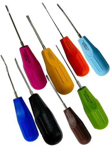Dental Tooth Extraction Elevator Root Pick with Plastic Handle Color Coded Luxating Elevator - (Pack of 8)