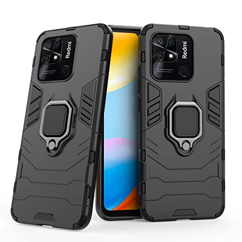 Zmone Phone Case For Xiaomi Redmi 10C 4G Case With Glass Screen Protector [2 Pack] Heavy Duty Dual Layer Military Grade Shockproof Protective Cover With Magnetic Ring Kickstand - Black #TOP1