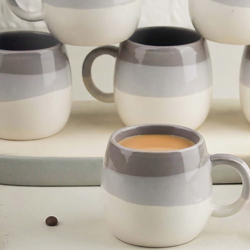 Image of The Earth Store Tritone Grey Ovule Shape Cup Set of 6 for Tea, Microwave and Dishwasher Safe, Perfect for Every Occasion Capacity - 190 ml Each