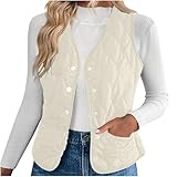 NSICBMNO Beige Gilet For Women Uk Quilted Body Warmer Sherpa Fleece Gilet Padded Waistcoat Down Vest Thermal Body Warmer Ladies Button Up Quilted Jacket Sleeveless Puffer Jackets Winter Jackets L