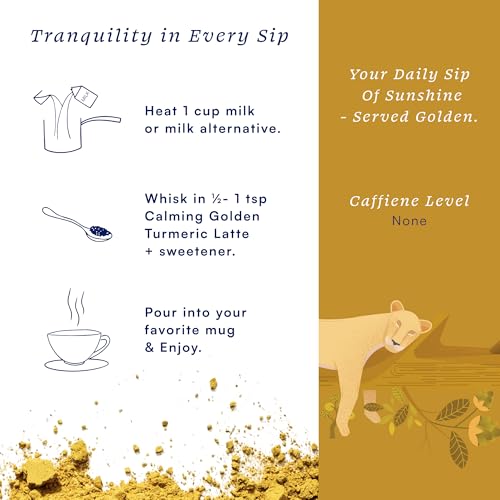 Image of Herbs & Kettles Calming Golden Turmeric Latte | Caffeine-Free Blend with Turmeric, Ashwagandha & Spices | 25-30 servings | Ayurvedic Drink for Warming, Soothing & Wellness | Golden Latte Mix, 1.76 oz | Enjoy Hot or Iced