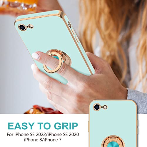 Image of Hython Case for iPhone SE Case 2022 /2020, iPhone 8 7 Case Ring Holder Stand Magnetic Kickstand, Plating Rose Gold Edge Soft TPU Bumper Cover Shockproof Protective Phone Cases Women Girls Boys, Mint