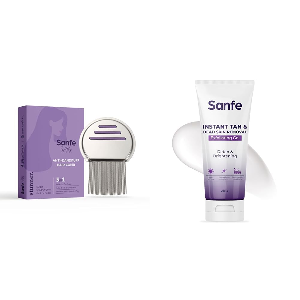 Sanfe Selfly Stunner Anti-Dandruff Hair Comb Instant Tan & Dead Skin Removal Exfoliating Gel | Visibly Removes Tan | AHA Exfoliation in Minutes | Smooth & Bright Skin | 200g-image-45