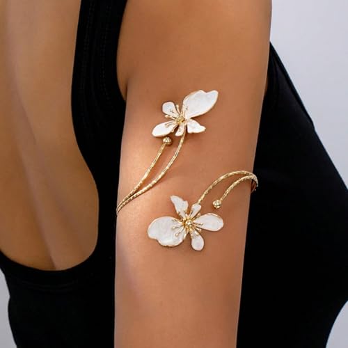 Gold Arm Cuff Jewelry for Women Flower Upper Arm Cuff Greek Goddess Dress Butterfly Bracelet Halloween Costume Gifts for Women2