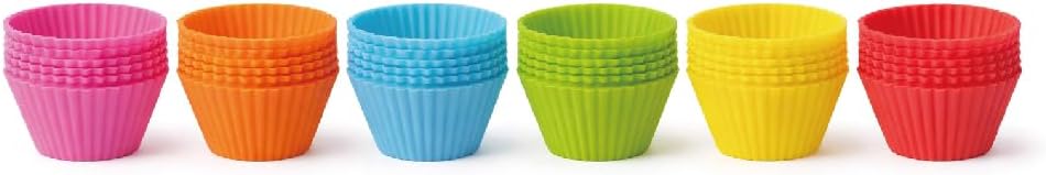 Reusable 30 Pcs Silicone Baking Muffin Cups - 6 Bright Rainbow Colors, Food Grade Non-Stick Liners, Cupcake Molds