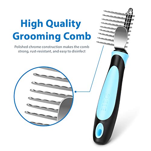 Flexzion Dogs Dematting Comb, Stainless Steel Blades Rakes, for Pets Cats Animals Matted Knotted Hair, Brush Cutting Removing Grooming Tool with Smooth Teeth Needle – Black & Blue Handle Flexzion Dogs Dematting Comb, Stainless Steel Blades Rakes, for Pets Cats Animals Matted Knotted Hair, Brush Cutting Removing Grooming Tool with Smooth Teeth Needle – Black & Blue Handle