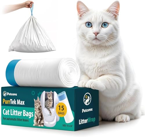 PurrTek Max Cat Litter Box Liners — LitterWrap Drawstring Bags for Automatic & Self-Cleaning Litter Boxes | Precision Fit, Jumbo Heavy-Duty, Leak-Proof, Unscented Odor Control, Replacement Refills