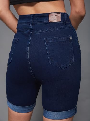 Image of Miss Chase Women's Relaxed Fit Mid Rise Highly Distressed Regular-Length Denim Shorts