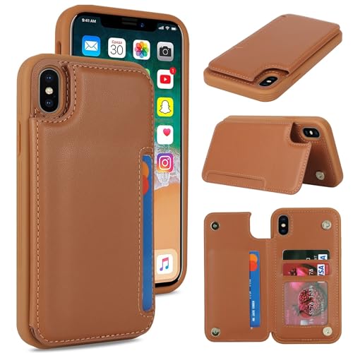 iCoverCase Compatible with iPhone X/XS Case with Card Holder, Wallet Phone Case for Women Men RFID Blocking PU Leather Protective Case 5.8 Inch (Light Brown)