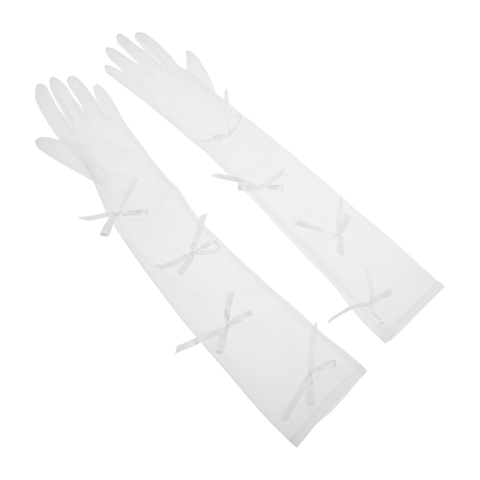 Healvian 2 Paia Guanti da Sposa Lunghi in Nailon con Fiocco, Eleganti Donna
