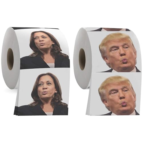 Trump & Kamala Harris Political Toilet Paper Rolls by Gagster - 3-Ply Funny Novelty Gag TP Set with Full-Color Images - 100 Sheets Each Roll - Perfect Prank Gift for Adults and Election Party