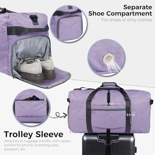 image for Fmeida 65L Duffle Bag with Shoes Compartment, Foldable Travel Duffel B