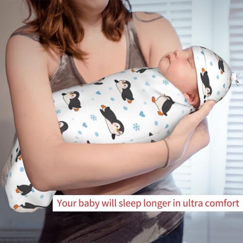 Image of Swaddling Blanket for Baby, Sleeping Sacks, Unisex Baby Stuff with Hat, Penguin