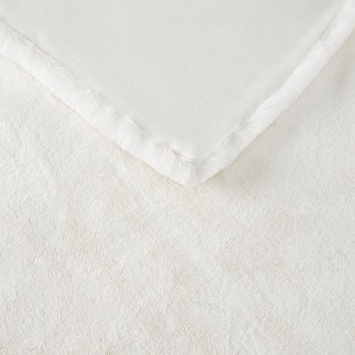 Madison Park Reversible Faux Fur Throw Blanket For Winter, Premium Warm Fuzzy Cover, Luxuriously Soft Velvet Texture Reverse, Cozy For Lounging On Couch, Sofa Ideal For Home Office, 50X60 Ivory #TOP2