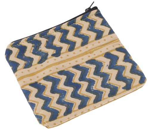 GURU SHOP Kleiner Geldbeutel, Kosmetiktasche aus Blockdruck Stoff - Modell 9, Unisex - Erwachsene, 12x14x1 cm