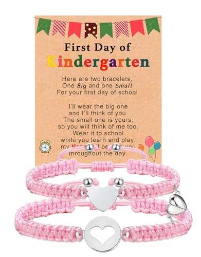 Image of First Day of Kindergarten Pre K Gifts for Mother Daughter,Mommy and Me Bracelet Matching Heart Bracelets Set for 2