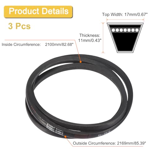 Image of uxcell 3 Pack B83 Classic Wrapped V-Belt, 85 inch Outside Circumference Wrapped Industrial Rubber V-Belt B Profile V-Belt for Industrial Machinery Equipment, Black