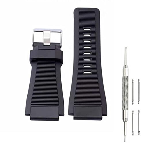 Image of Kevisae 34mm * 24mm Rubber Silicone Watch Band Strap Compatible with Bell & Ross B&R BR-01 BR-03 92 Diver with Free Spring Bar Tool- Bell & Ross Watch Band (Silver buckle)