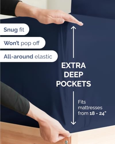 Image of Extra Deep Flex Top Split Head King Sheet Set - 6 Piece Breathable and Cooling Sheets - Hotel Luxury Bedding for Women, Men, Kids & Teens - Easy Secure Fit - Extra Deep Pockets - Navy Blue