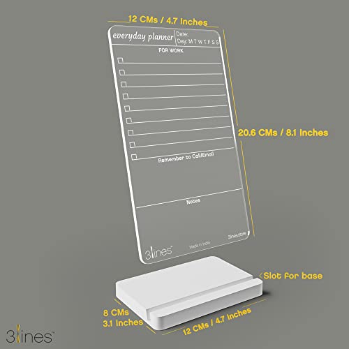 Image of 3 Lines to Do List Acrylic Board for Desk (12X8 CM)| Best Planner & Organiser | White Acrylic Base | with Marker & Cleaning Fabric | Everyday Planner for Work Transparent | Small Size