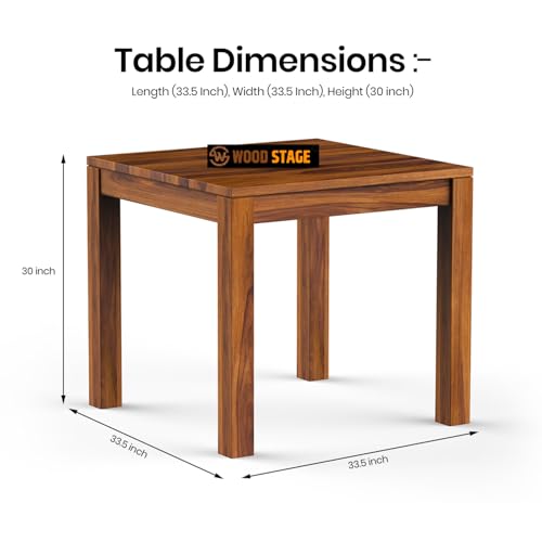 Image of WOODSTAGE Solid Sheesham Wood 4 Seater Dining Table with Cushion Chairs for Dining Room, Living Room, Hall, Home | Wooden Furniture Dinner Table Set (Honey Finish, 4 Seater)