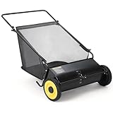 Garvee Balayeuse à Gazon Manuelle Professionnelle – Largeur 54 cm, 4 brosses renforcées, capacité 99 L, châssis Acier épais, Roues Caoutchouc – pour ramasser Herbe et Feuilles, Noir+Jaune