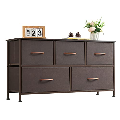 Somdot Dresser For Bedroom With 5 Drawers, Wide Storage Chest Of Drawers With Removable Fabric Bins For Closet Bedside Nursery Living Room Laundry Entryway Hallway, Coffee Brown/Dark Walnut #TOP19