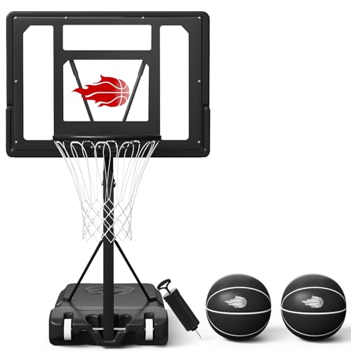 Swimming Pool Basketball Hoop,Adjustable Poolside Basketball Goal with 2 Balls & Inflator Outdoor for Kids Youth Teens Adults (New Black)