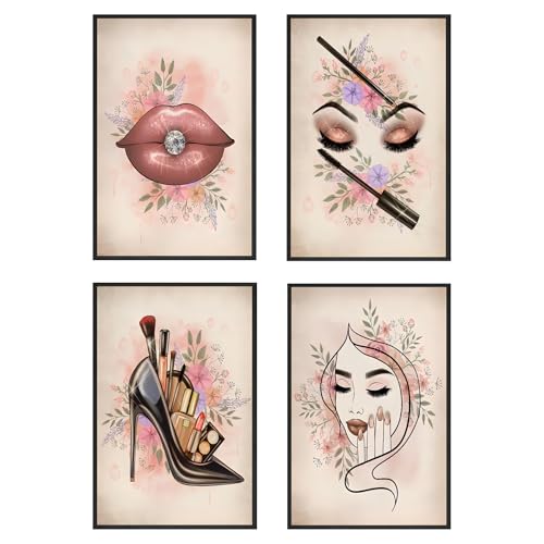 Affiches de maquillage tendance KLPOARTQ avec cadre lot de 4 décorations murales pour salon