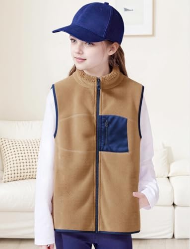 Happy Cherry Toddler/Kid Boys Girls Colorblock Polar Fleece Vest Warm Sleeveless Jacket for Winter Fall 4-14Y3